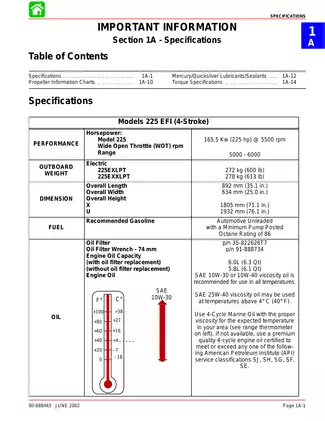 Mercury 225 hp outboard motor service manual Preview image 1