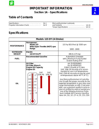 2002-2010 Mercury 40 hp, 50 hp, 60 hp, 115 hp EFI outboard engine service manual Preview image 1