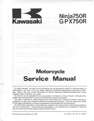 1987 Kawasaki Ninja 750R, GPX750R, 750, ZX750 service manual Preview image 3