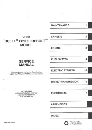 2002-2003 Buell Firebolt XB9R, XB9 service manual Preview image 3