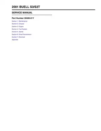 2001 Buell S3, S3T Thunderbolt service manual