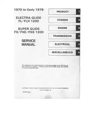 Harley Davidson 1973-1978 Harley-Davidson Electra-Super Glide FL, FLH, FX, FXE, FXS service manual manual preview page 3 - thumbnail