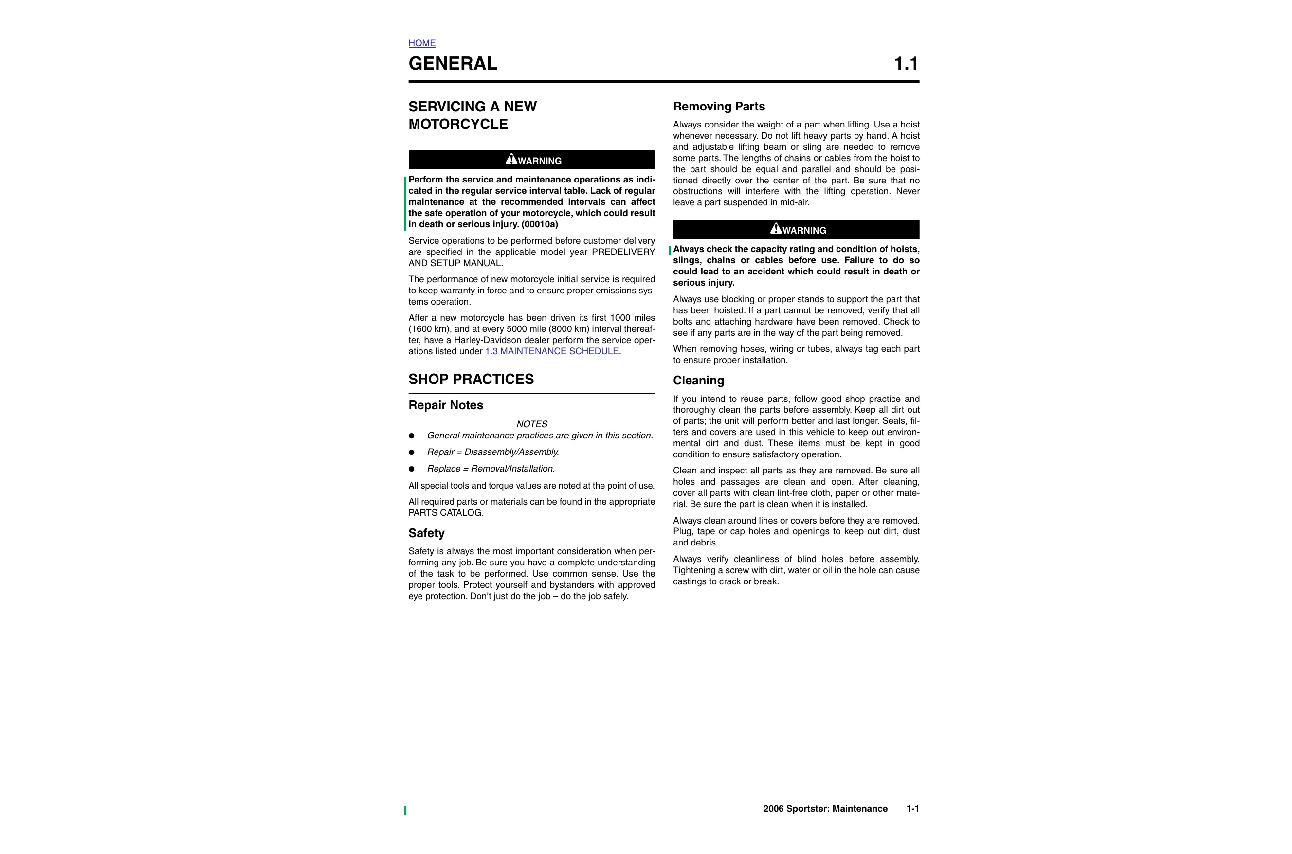 2006 Harley-Davidson Sportster XLH, XL-883, XL-1200 repair manual Preview image 1
