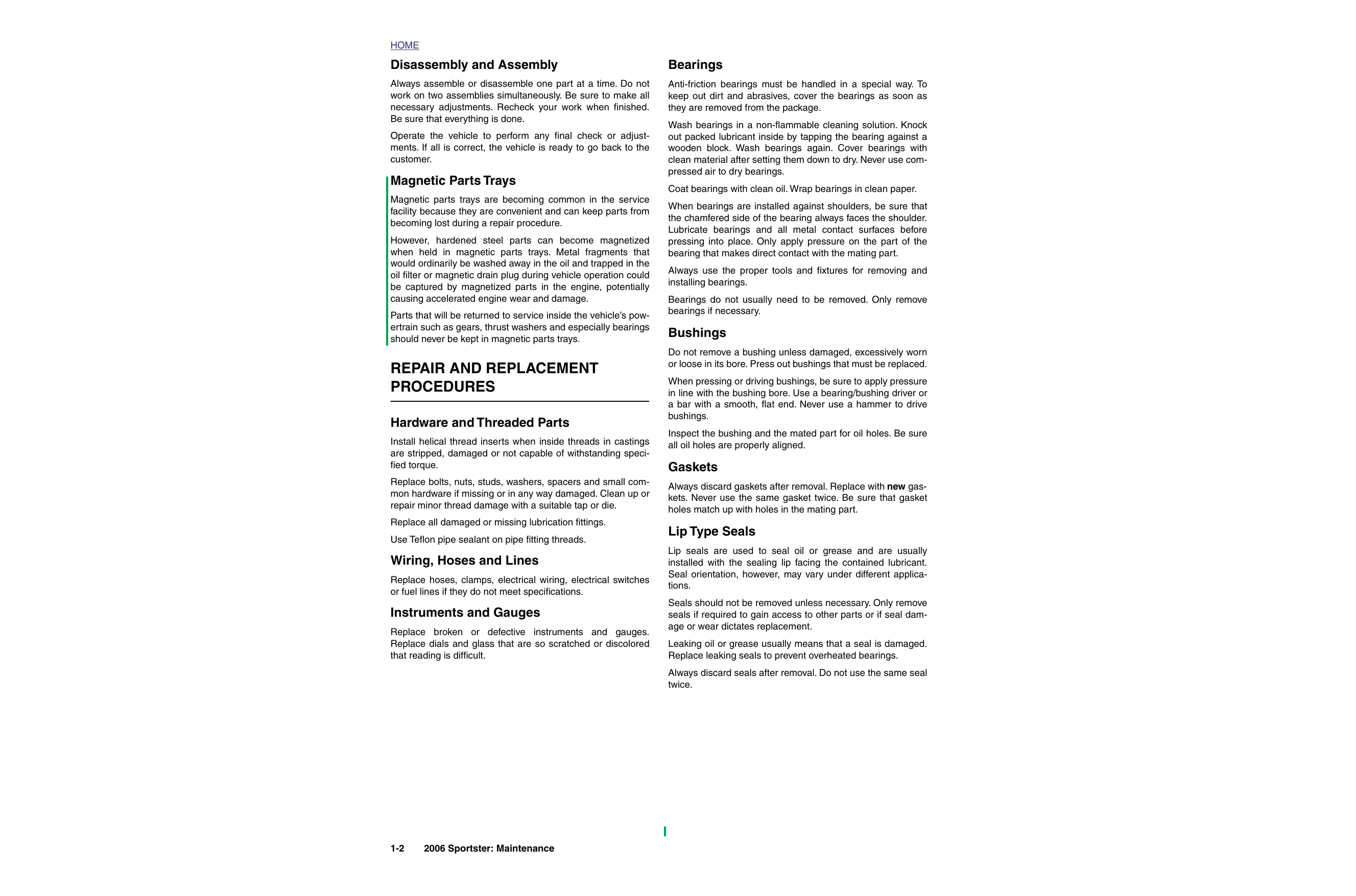 2006 Harley-Davidson Sportster XLH, XL-883, XL-1200 repair manual Preview image 2