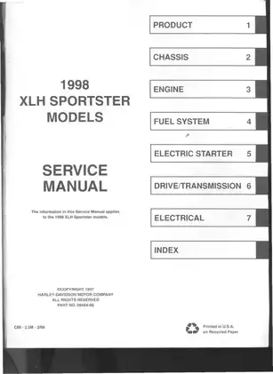 1998 Harley Davidson Sportster XLH883, XLH1200 service manual Preview image 2