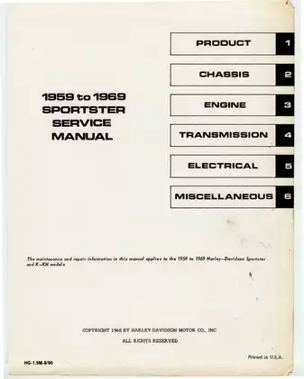 1959-1969 Harley Davidson Sportster XL, XLH, XLCH, 883 service manual Preview image 2