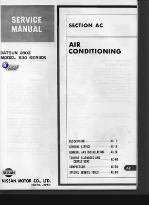 1978 Nissan Datsun 280Z, S30 series air conditioning manual Preview image 1