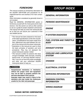 Comprehensive Service Manual for Suzuki GSX-R1000 (2005 Model) Preview image 2