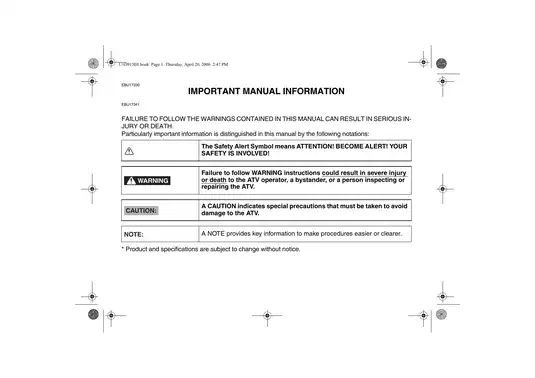 2004-2007 Yamaha Kodiak 450 4X4 YFM450GW owners manual Preview image 4