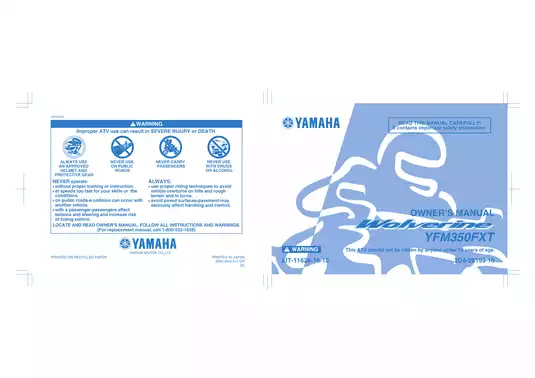 2009 Yamaha Wolverine 350, YFM350FX ATV service manual Preview image 1