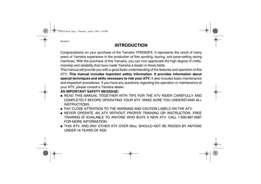 2009 Yamaha Wolverine 350, YFM350FX ATV service manual Preview image 3