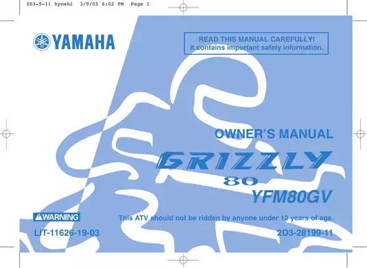 2005-2008 Yamaha Grizzly 80 YFM80GV ATV owners manual Preview image 1