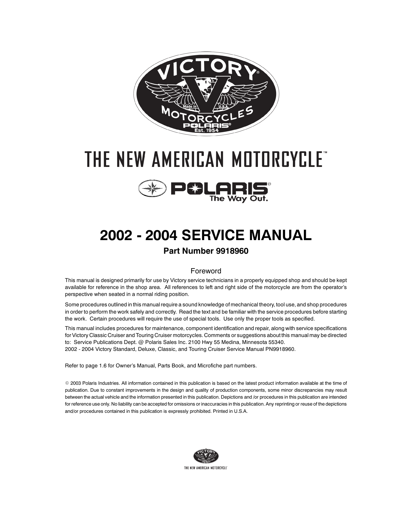 2002-2004 Victory Classic Cruiser, Touring Cruiser service manual Preview image 2