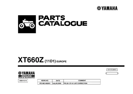 2008-2009 Yamaha XT660Z, Ténéré 600 parts catalog and service manual