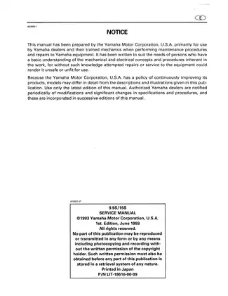 Yamaha Outboard Motor Service Manual - Models 9.9S and 15S Preview image 2