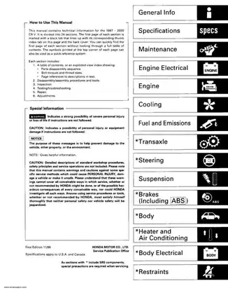 Honda CR-V 1997-2000 Service Manual - Comprehensive Guide for Maintenance and Repair Preview image 2