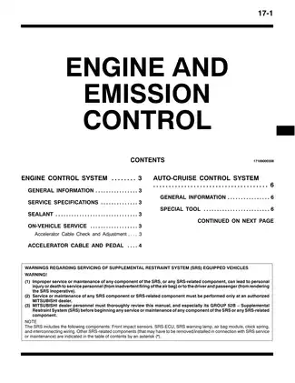 1986-1993 Mitsubishi L300 Delica Star Wagon Engine and Emission Control