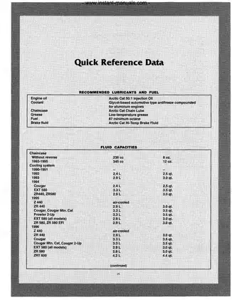 1990-1998 Arctic Cat manual: Cougar, Prowler, Pantera, Panther, EXT, Z, ZL, ZR, ZRT snowmobile Preview image 5