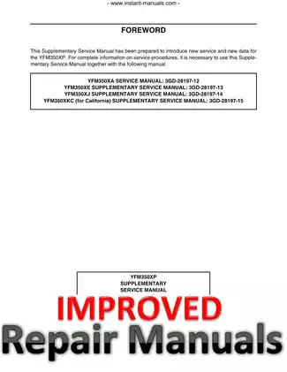 Yamaha YFM350XP PDF Supplementary Service Manual Preview image 2