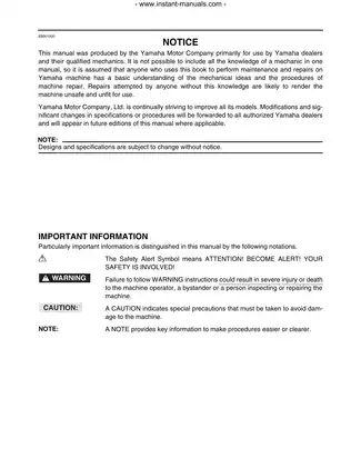 Yamaha YFM350XP PDF Supplementary Service Manual Preview image 3