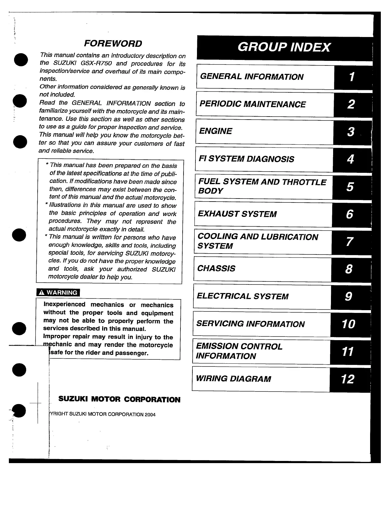 2004-2005 Suzuki GSX-R750, GSX-R750K4 service manual Preview image 2