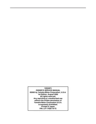 Yamaha YZ250FV Owner's Service Manual (2005 Edition) Preview image 3
