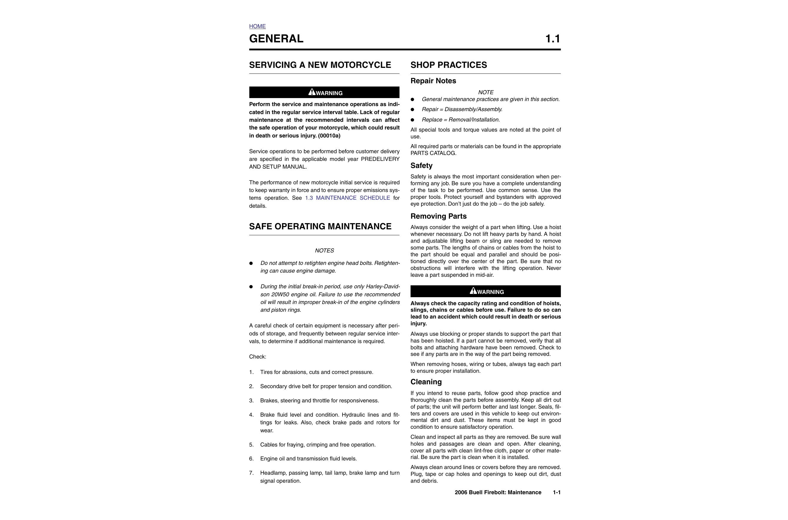 2006 Buell Firebolt XB9R, XB12R service manual