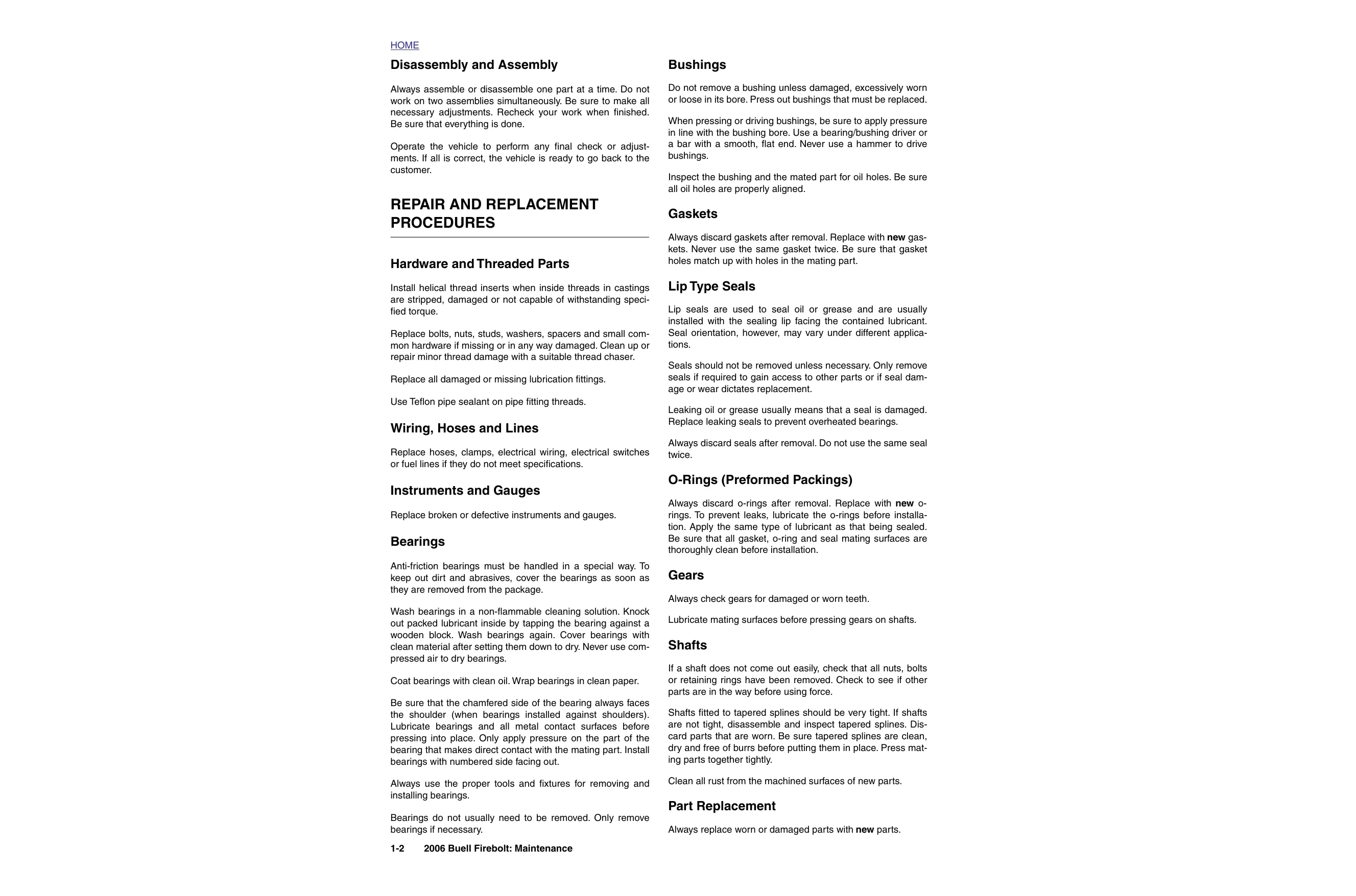 2006 Buell Firebolt XB9R, XB12R service manual Preview image 2