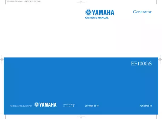 Yamaha EF1000iS Generator Owner's Manual | Comprehensive Maintenance & Operation Guide