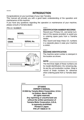 Yamaha EF1000iS Generator Owner's Manual | Comprehensive Maintenance & Operation Guide Preview image 3