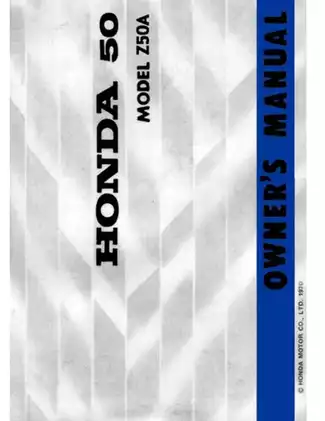 1969-1978 Honda Monkey Z50, Z50A, Z50AK1, Z50AK2, Z50AK3, Z50AK4, Z50AK5 shop owner´s manual