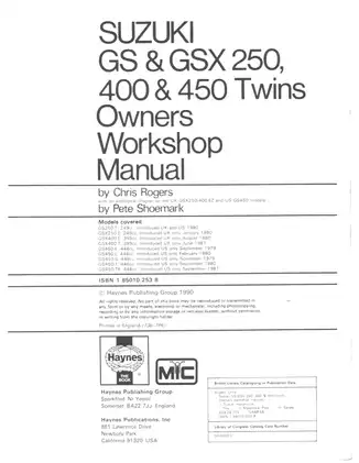 1979-1985 Suzuki GS250, GSX250, GSX400, GS450 owners workshop manual Preview image 2