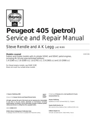 1988-1997 Peugeot 405 service and repair manual Preview image 1