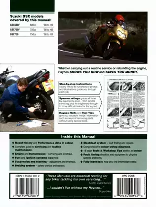 Suzuki GSX600F & GSX750F Service and Repair Manual (1998-2002) Preview image 2
