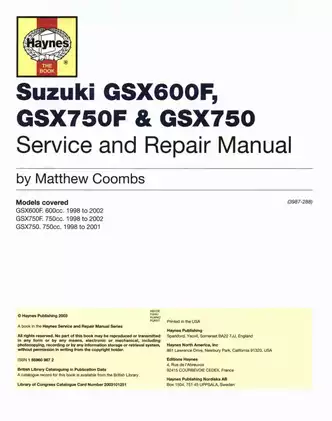 1998-2002 Suzuki GSX600F, GSX750F, GSX750 service, shop manual Preview image 4