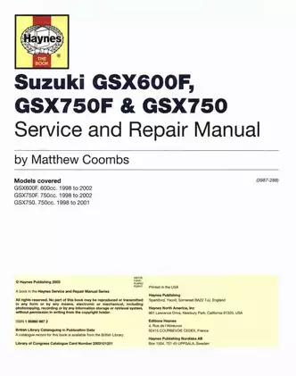 Suzuki GSX600F & GSX750F Service and Repair Manual (1998-2002) Preview image 4