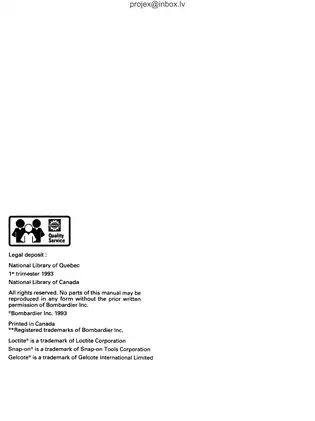 Bombardier Sea-Doo Watercraft Shop Manual - SP, XP, GTS Models (1993 Edition) Preview image 3