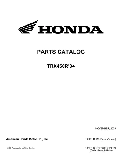 Preview: Honda TRX450R / TRX450 ATV 2004–2005 Parts Catalog (P/N 61HP101)