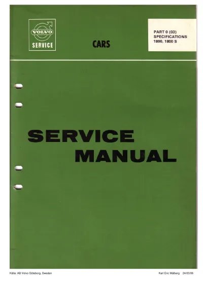 Preview: 1961–1973 Volvo P1800 Service Manual (P/N  TP 10138/2, OEM)