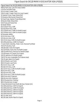 Kobelco SK120 Mark III hydraulic excavator parts list Preview image 4