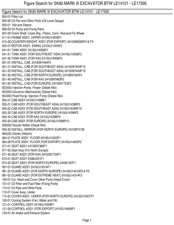 Preview: Kobelco SK60 Mark III Excavator Parts Catalog 1992–1998 LE14101 - LE17595 (P/N 24100J14505F1)