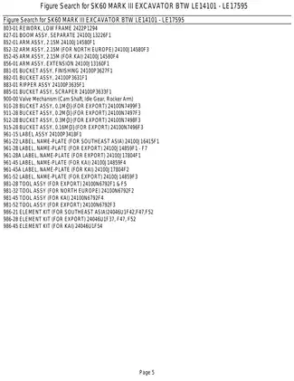 Kobelco SK60 MARK III Hydraulic Excavator (ISUZU Diesel Engine) parts list Preview image 5