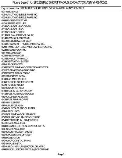 Preview: Komatsu SK135SRLC Excavator Parts Catalog (P/N YH01-00101, OEM)