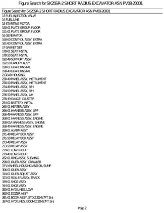 Kobelco SK25 SR-2 short radius compact hydraulic mini excavator parts list Preview image 2