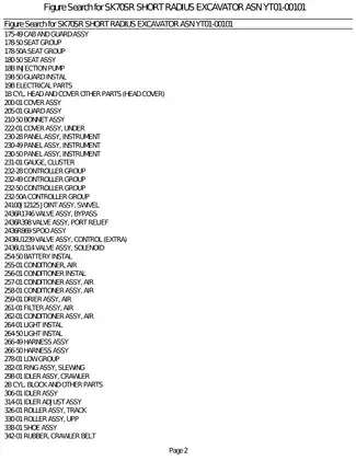 Kobelco SK70 SR Short Radius Hydraulic Mini Excavator parts list Preview image 2