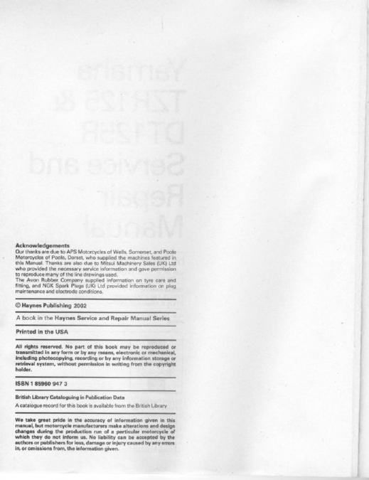 1988-2002 Yamaha DT 125R repair manual Preview image 3
