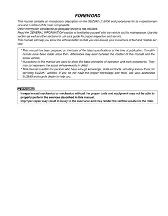 SUZUKI LT-Z400 Service Manual & Repair Guide (2009 Model) image