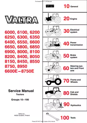 Workshop manual: 1991-2007 Valtra 6000, 6100, 6200, 6250, 6300, 6350 6400 6550 6600 6650 6800 6850 6900 8000 8100 8200 8400 8050 8150 8450 8550 8750, 8950, 6600e 8750e  Preview image 2