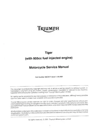 Triumph Tiger Motorcycle Service Manual (955cc, 2001) Preview image 3