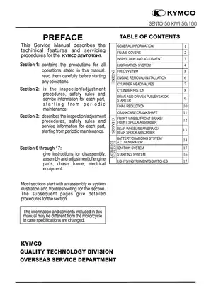 Kymco Sento 50, Kiwi 50, Kiwi 100 scooter repair manual